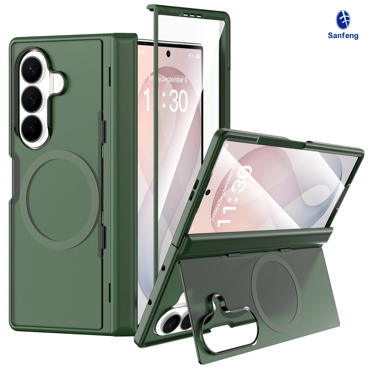 Magnetic Foldable Phone Case for Samsung Galaxy Z Fold with Built-in Spring Kickstand, Shockproof Silicone Protective Cover