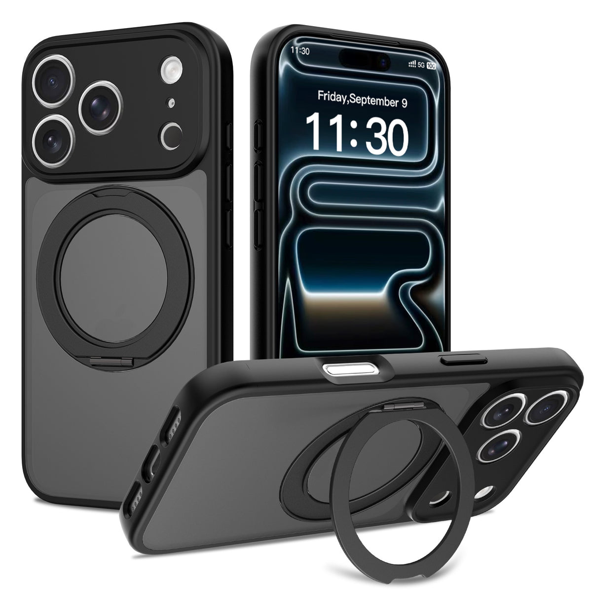 Magnetic Phone Case with 360-Degree Rotating Stand, Airbag Anti-Drop Silicone Protective Cover - Orange