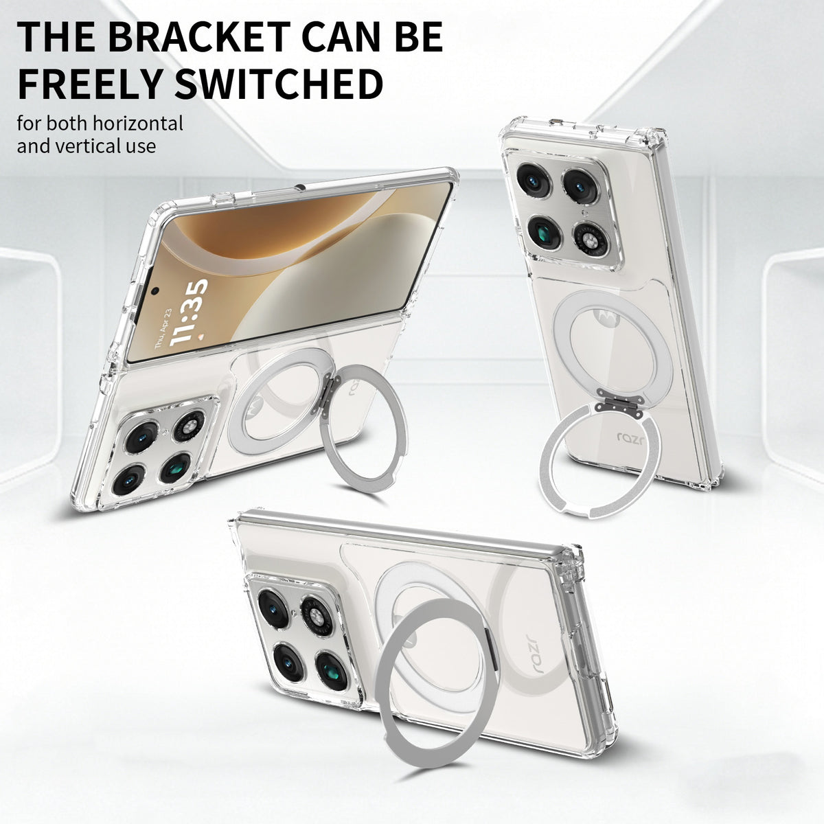 Clear Magnetic Case for Motorola with 360-Degree Rotating Ring Stand, Anti-Fingerprint Transparent Protective Phone Cover