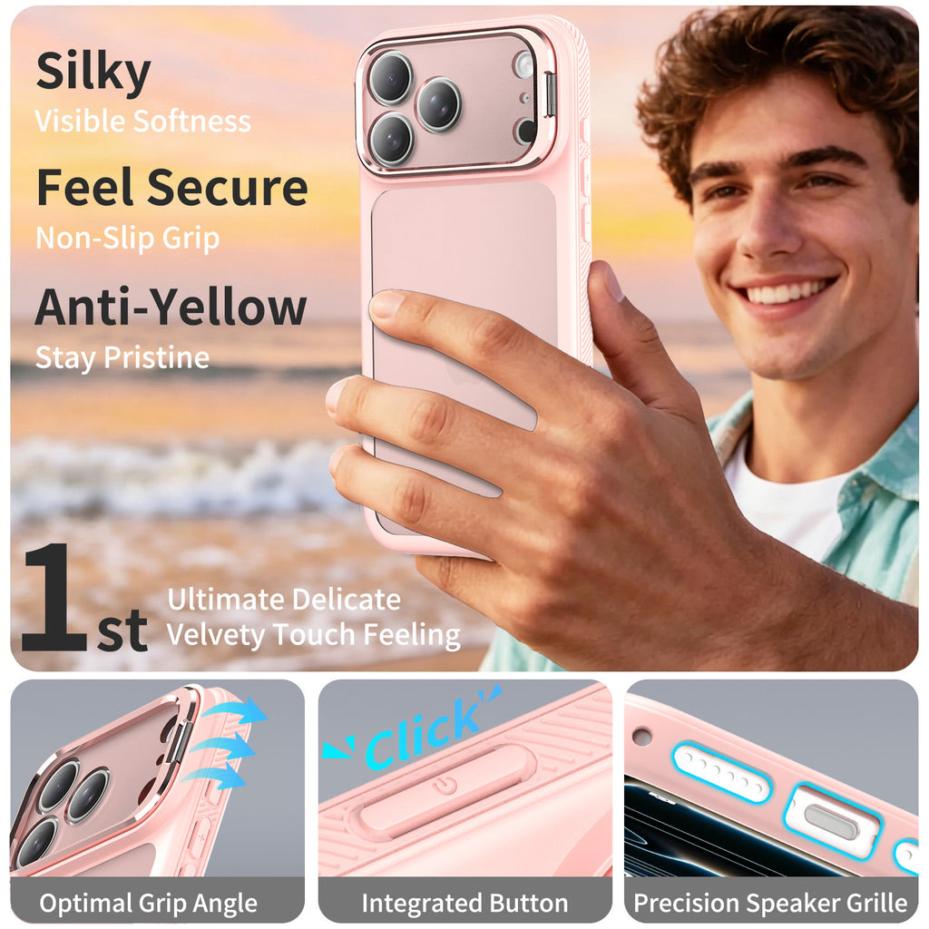 Matte TPU Phone Case with Camera Kickstand and Lanyard Hole for iPhone 16 Pro / iPhone 17 Air