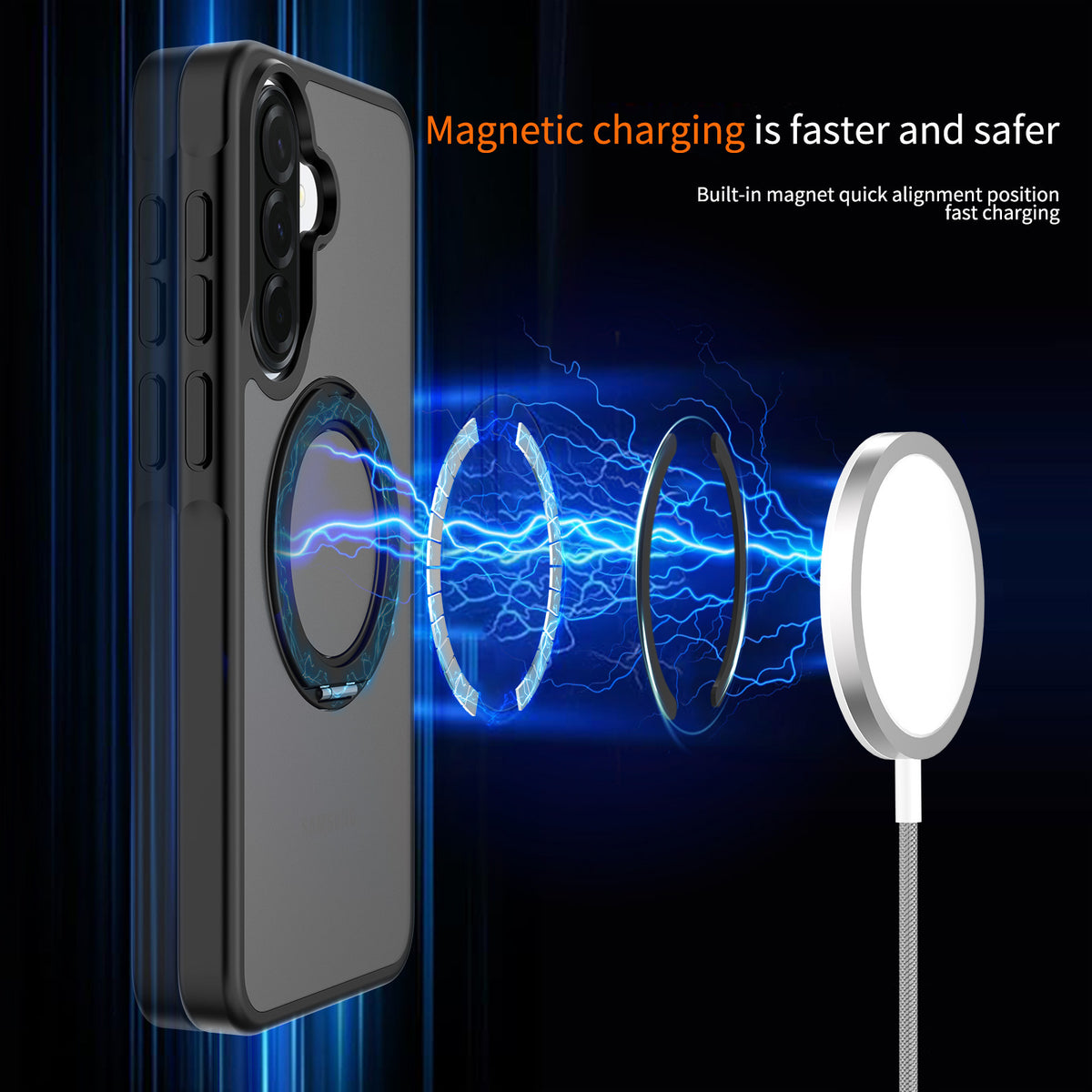 Frosted Magnetic Phone Case with Rotating Ring Stand for Samsung Galaxy, Slim Silicone Protective Cover