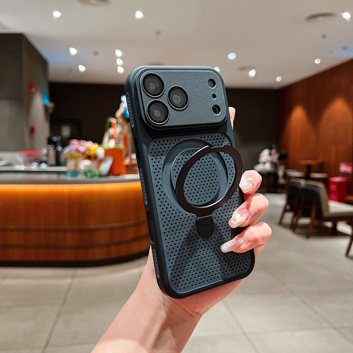 Magnetic Honeycomb Cooling Phone Case with Ring Kickstand for iPhone 16 15 14 13 12 Pro Max, Frosted Hard PC Shockproof Drop Protection Matte Cover