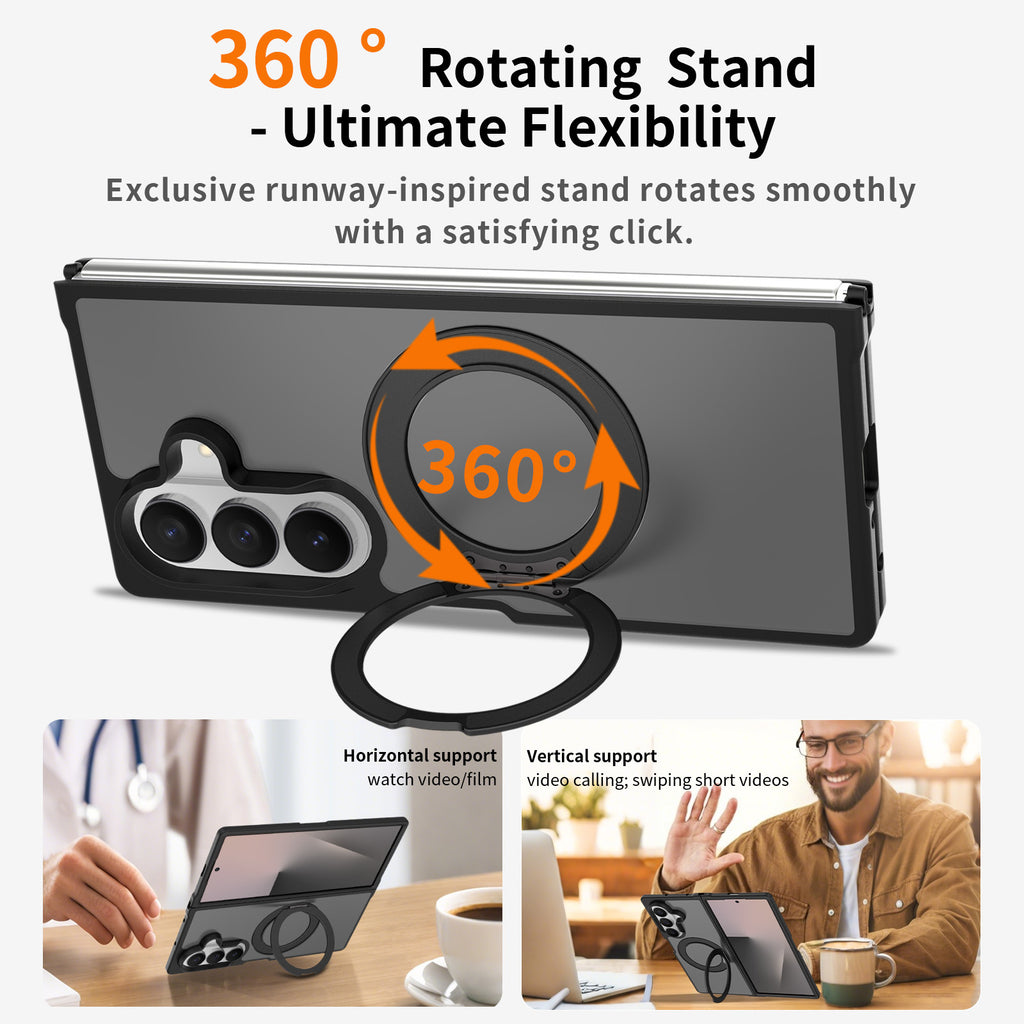 Magnetic Stand Phone Case for Samsung Galaxy Z Fold 7 / Z Fold 6, 360-Degree Rotating Foldable Protective Cover, Anti-Fall Silicone Matte Finish
