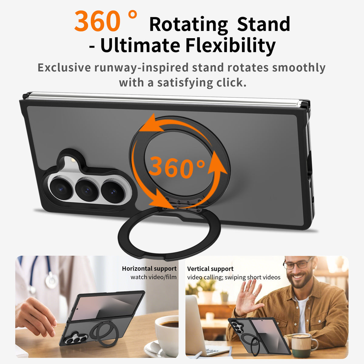 Magnetic Stand Phone Case for Samsung Galaxy Z Fold 7 / Z Fold 6, 360-Degree Rotating Foldable Protective Cover, Anti-Fall Silicone Matte Finish