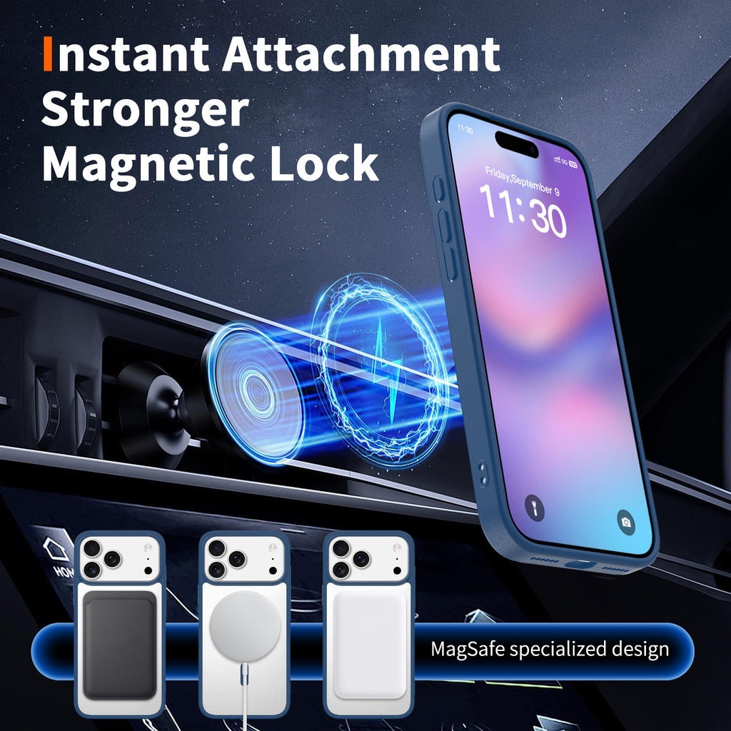 Magnetic Clear Two-in-One Shockproof Phone Case with Camera Button, Blue Transparent Anti-Fingerprint Slim Cover
