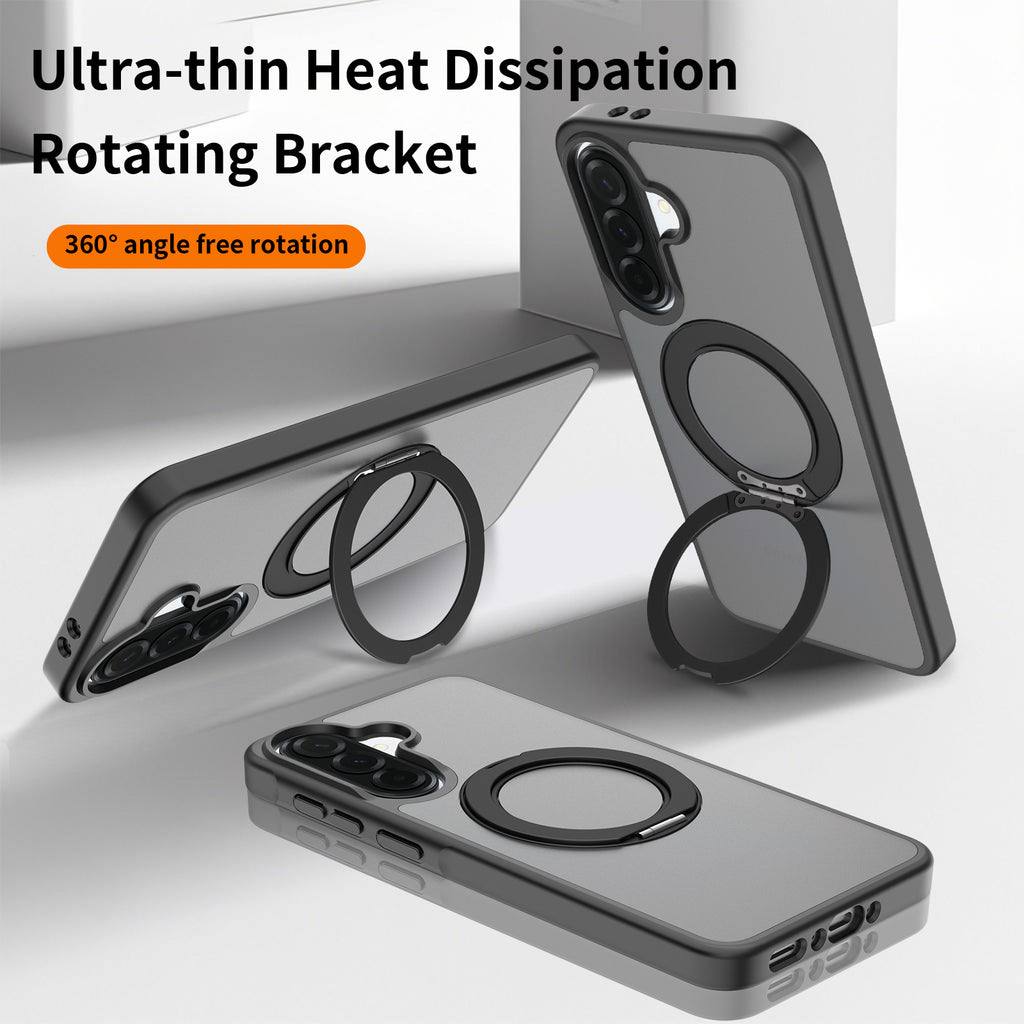 Frosted Magnetic Phone Case with Rotating Ring Stand for Samsung Galaxy, Slim Silicone Protective Cover
