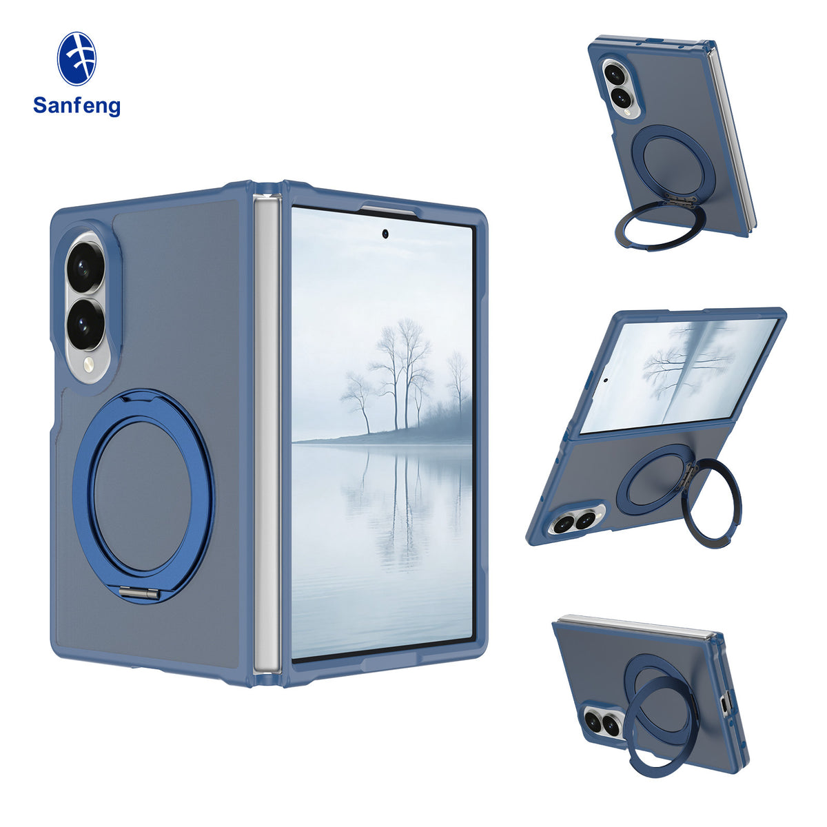 Magnetic Rotating Stand Case for Samsung Galaxy Z Fold, Anti-Fall Bayer TPU+PC Skin-Feel Matte Protective Cover