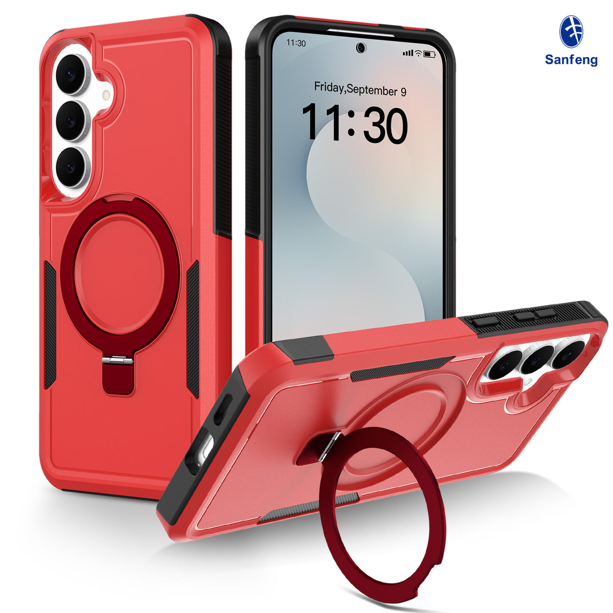 Sanfeng Magnetic Stand Phone Case for Samsung S25 S26FE, Two-in-One Shockproof Anti-Drop Solid Color Protective Cover