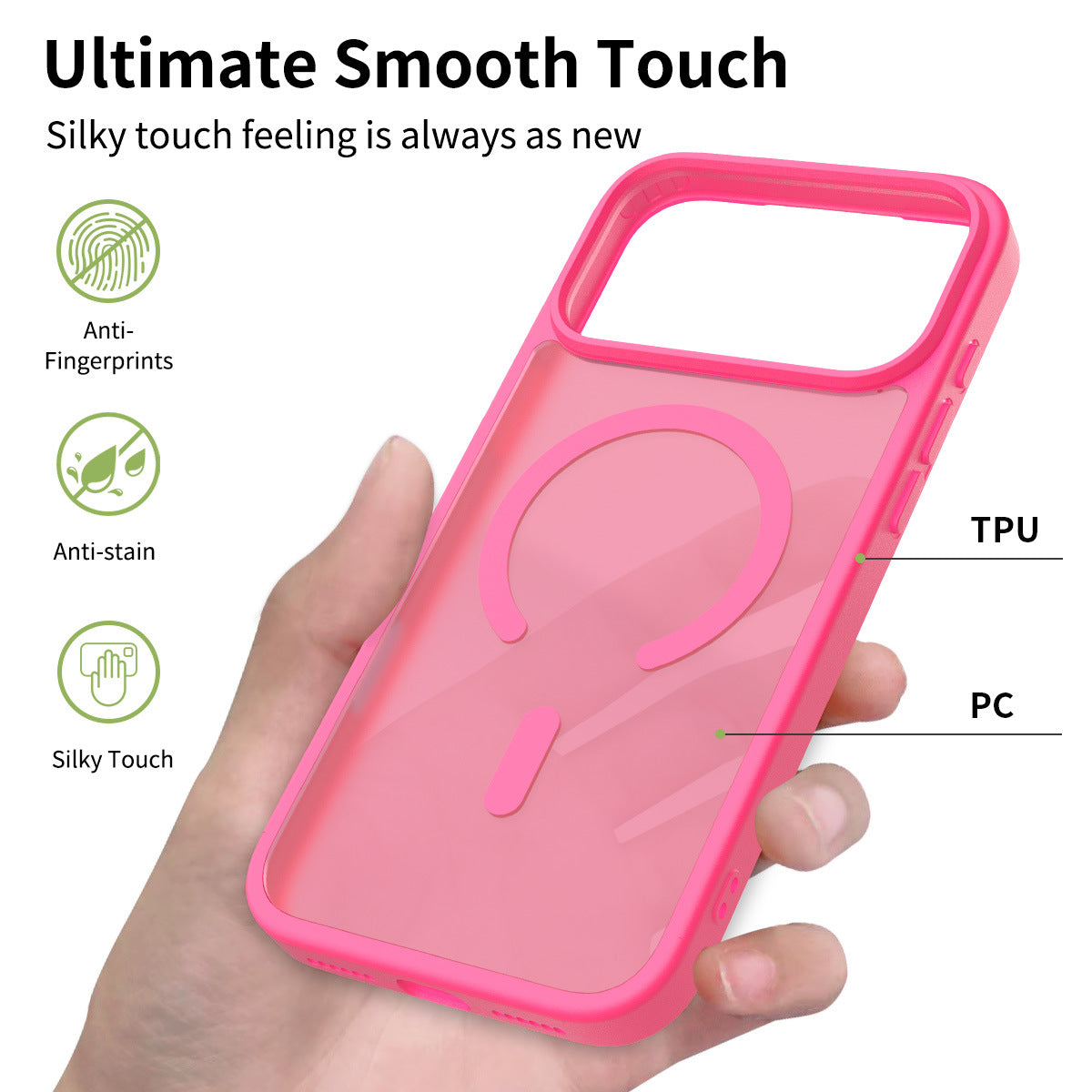 Magnetic Anti-Drop Phone Case Compatible with iPhone 16 / 15 / 14 Pro Max, Matte Skin-Feel Shockproof TPU Protective Cover