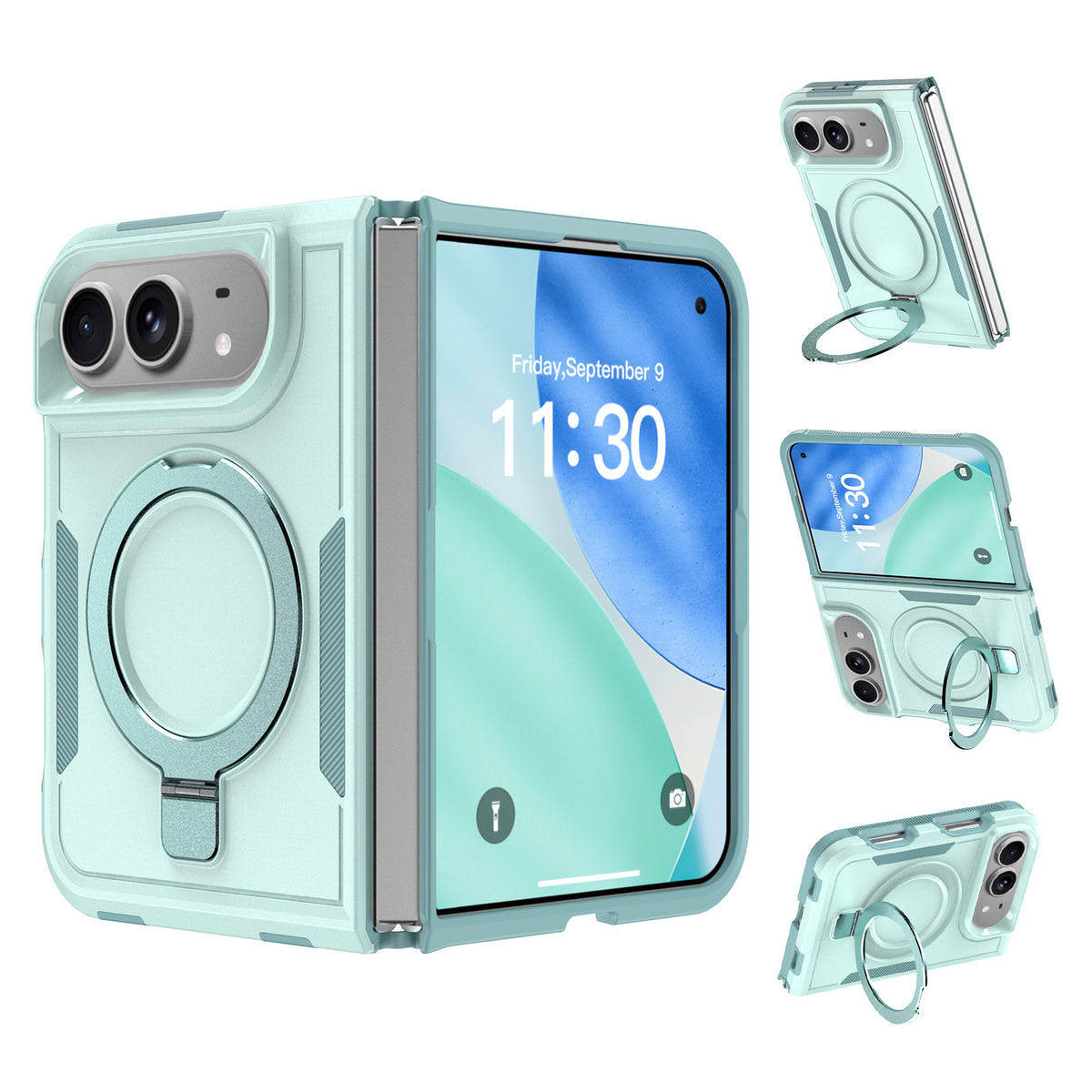 3-in-1 Magnetic Protective Case for iPhone 18 Duo with Built-in Invisible Kickstand, Shockproof Silicone Phone Cover