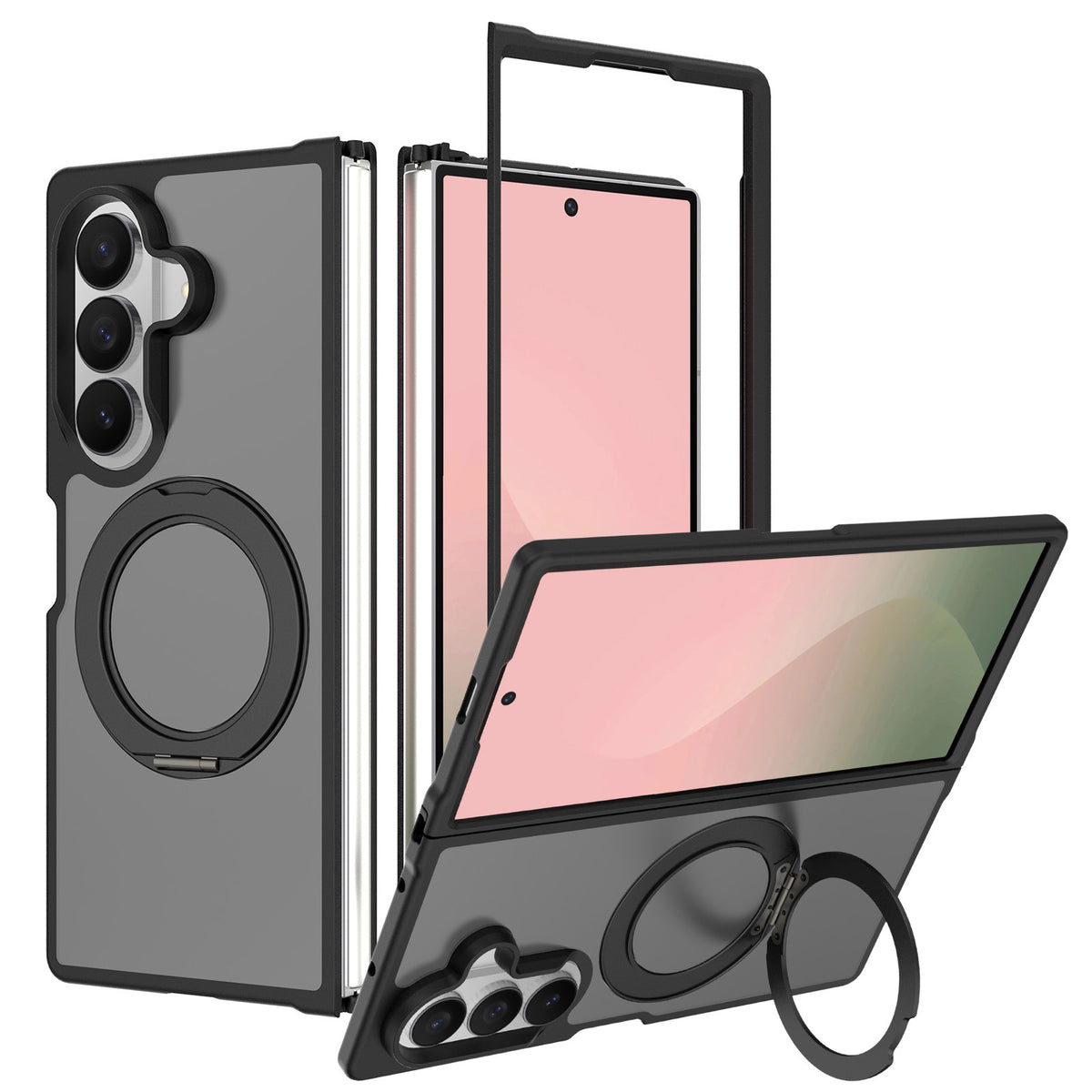 Magnetic Stand Phone Case for Samsung Galaxy Z Fold 7 / Z Fold 6, 360-Degree Rotating Foldable Protective Cover, Anti-Fall Silicone Matte Finish
