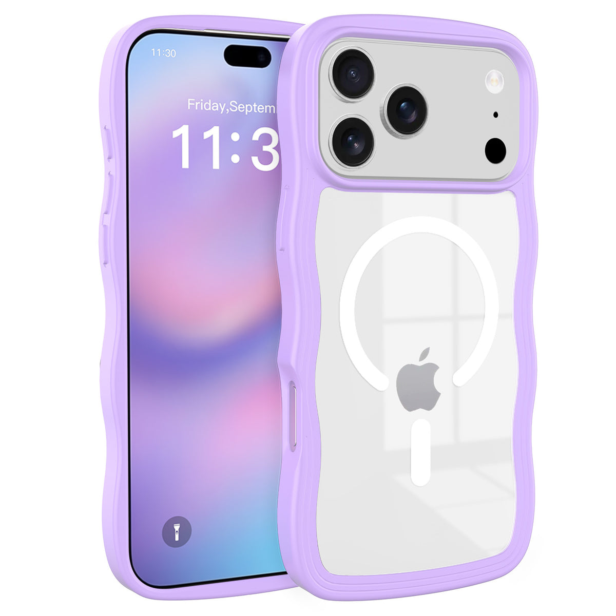 Magnetic Clear Phone Case with Wave Edge Frosted TPU 2-in-1 Protective Back Cover for iPhone 16 15 14 Series