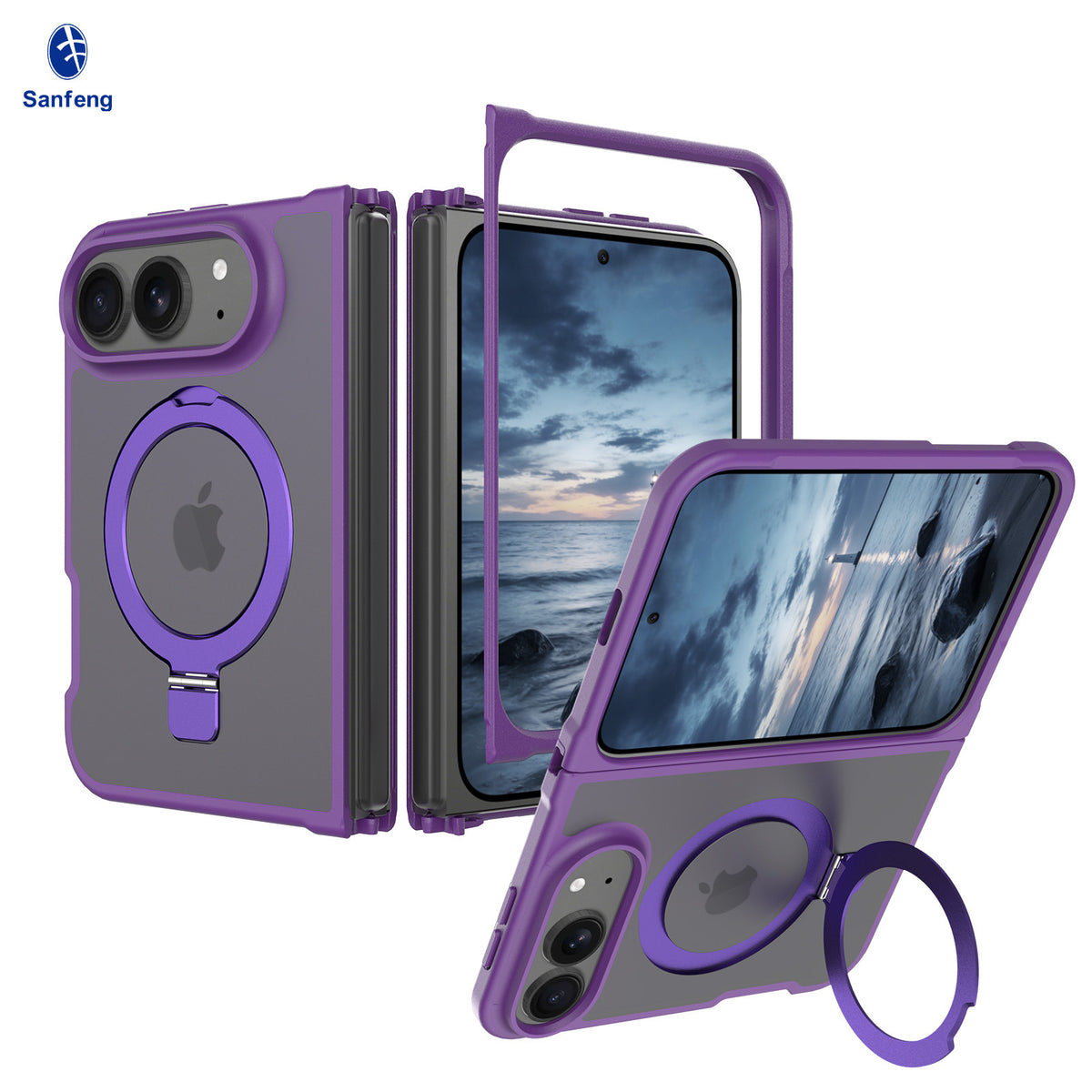 Magnetic Matte Phone Case for iPhone with Rotating Invisible Kickstand, Shockproof TPU Protective Cover