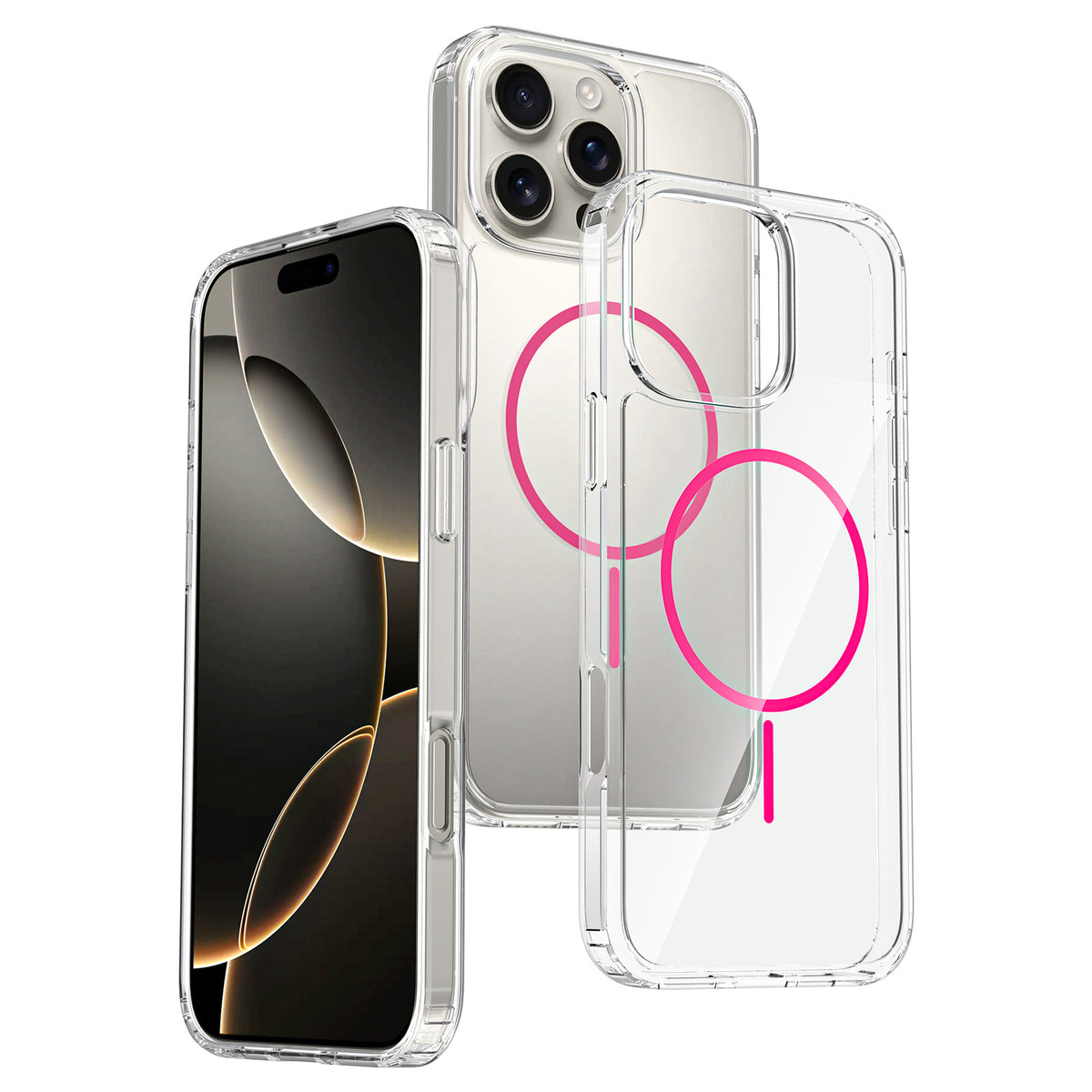 Transparent Magnetic Phone Case with Rainbow Ring for iPhone 16 15 14 Pro Max Plus, Shockproof Clear TPU 2-in-1 Protective Cover