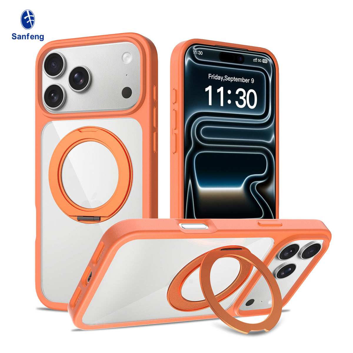 Sanfeng Magnetic Phone Case with 360-Degree Rotating Stand, Shockproof Anti-Fall Protective Cover for iPhone 16 Pro Max & iPhone 17 Series