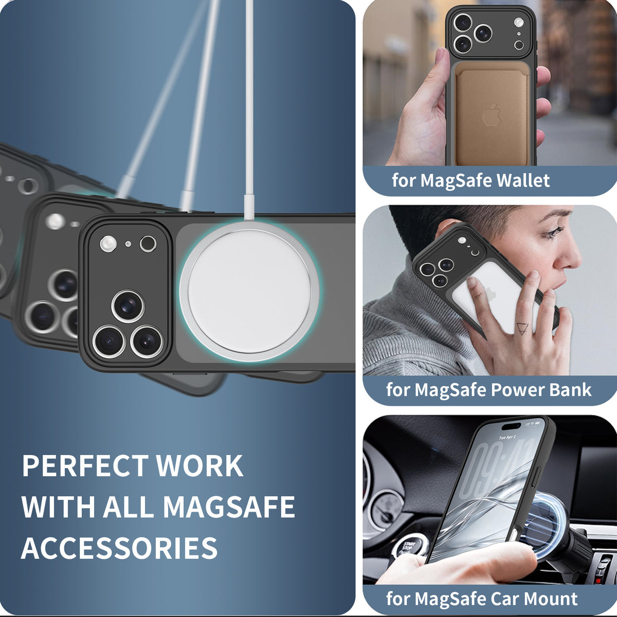 Magnetic Shockproof TPU Phone Case with Skin-Like Texture and Full Lens Protection for iPhone