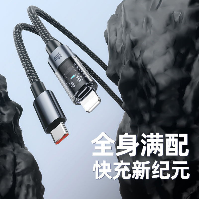 60W PD Fast Charging Braided USB-C Cable with Transparent LED Indicator Light, Macaron Colors Phone Charging Cord