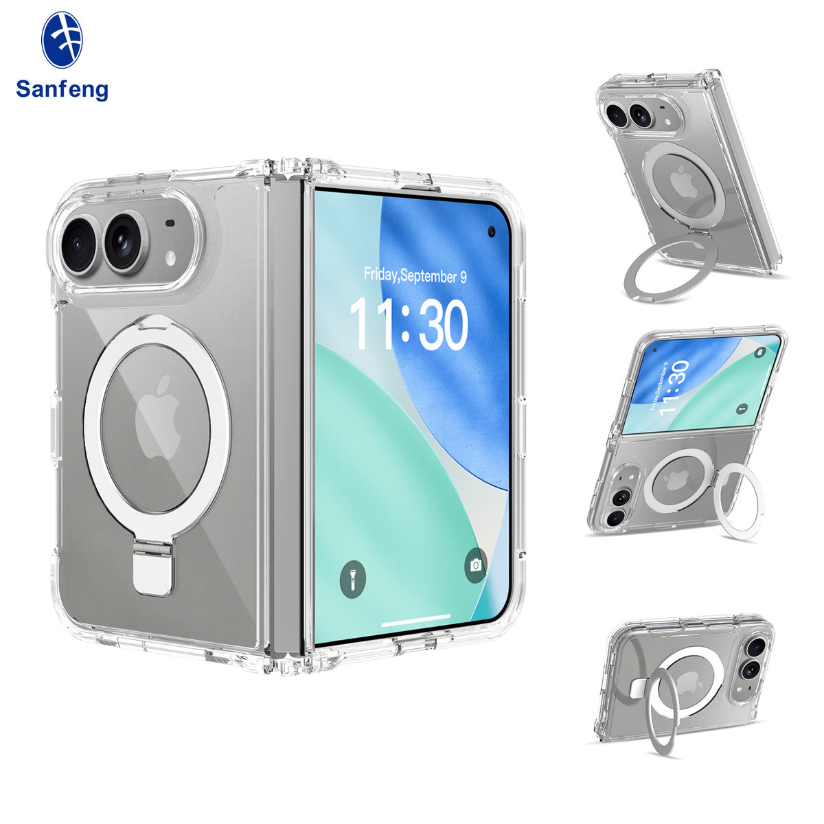 Transparent Magnetic Phone Case for iPhone 18 with Integrated Rotating Folding Stand, Shockproof Clear TPU Protective Cover