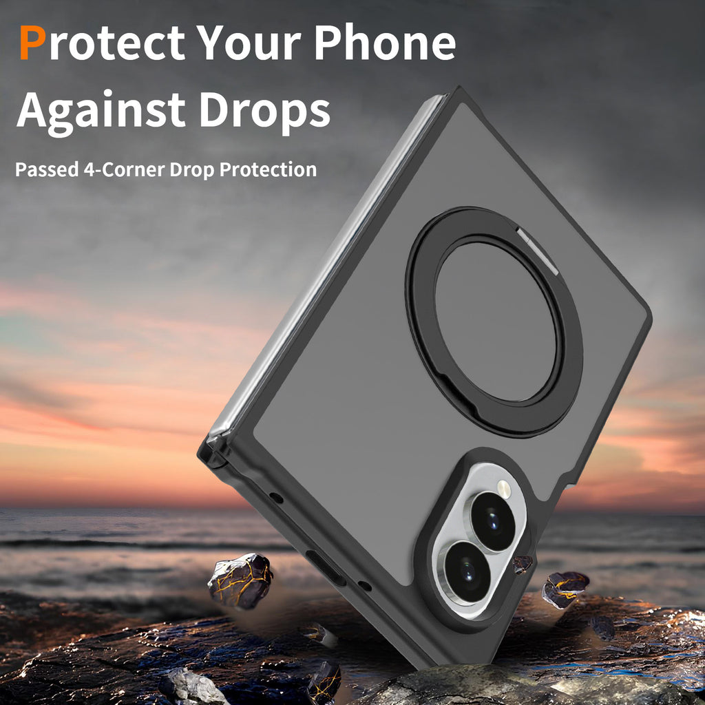 Magnetic Rotating Stand Case for Samsung Galaxy Z Fold, Anti-Fall Bayer TPU+PC Skin-Feel Matte Protective Cover