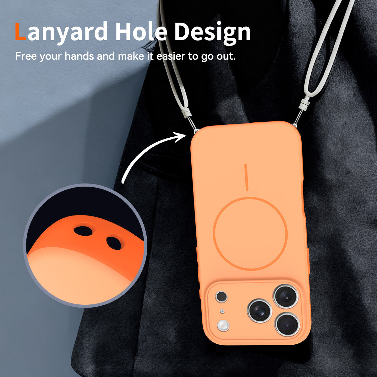Magnetic Skin-Feel Protective Phone Case for iPhone 17 16 15 Pro Max, Anti-Fall TPU Two-in-One Cover with Lanyard Design