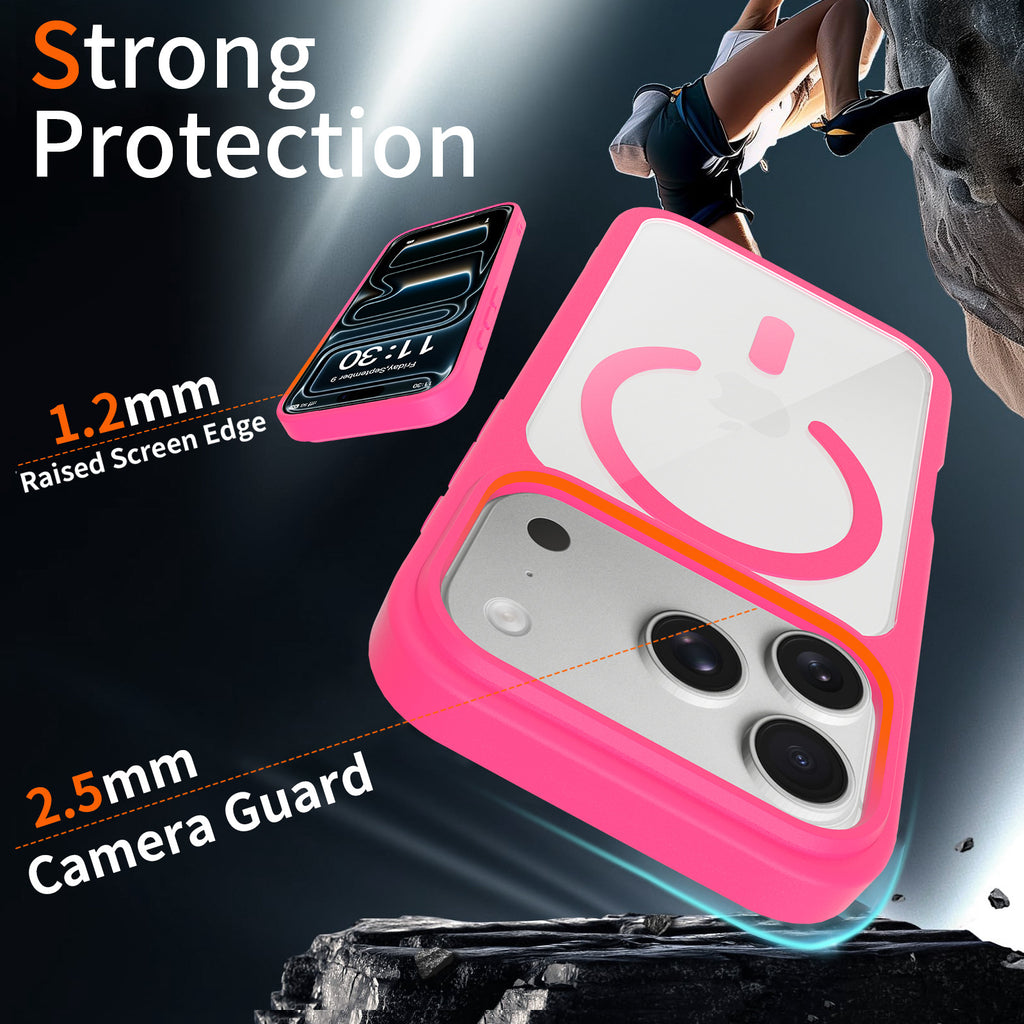 Magnetic Frosted Translucent Phone Case Compatible with iPhone, Shockproof TPU Anti-Fingerprint Protective Cover (Black + Transparent)