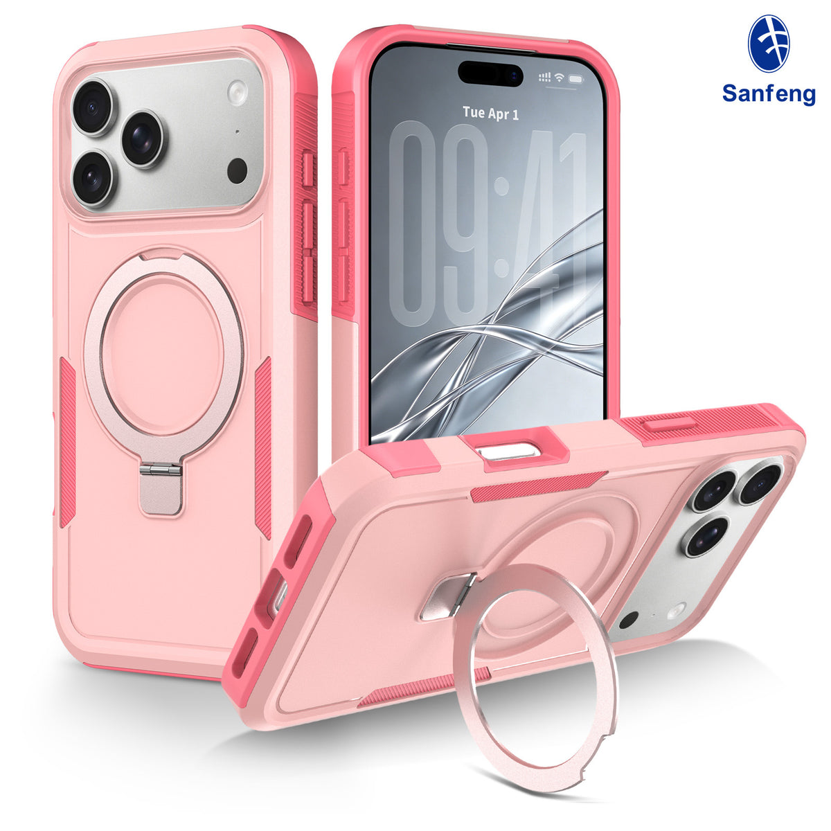 Magnetic Rotating Stand Case for iPhone 15 16 17 18 Pro Max, 2mm TPU Anti-Fall Protective Cover with Invisible Kickstand