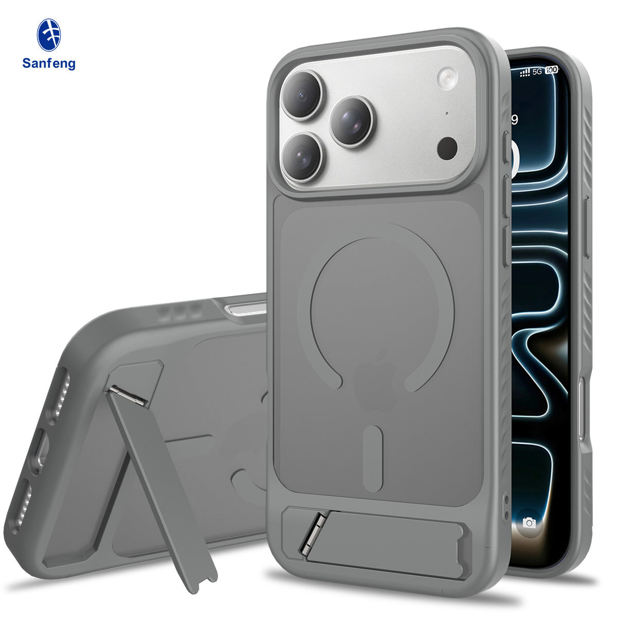 Sanfeng Magnetic Silicone Protective Case with Built-In Invisible Stand, Frosted Anti-Fingerprint Anti-Drop Phone Cover