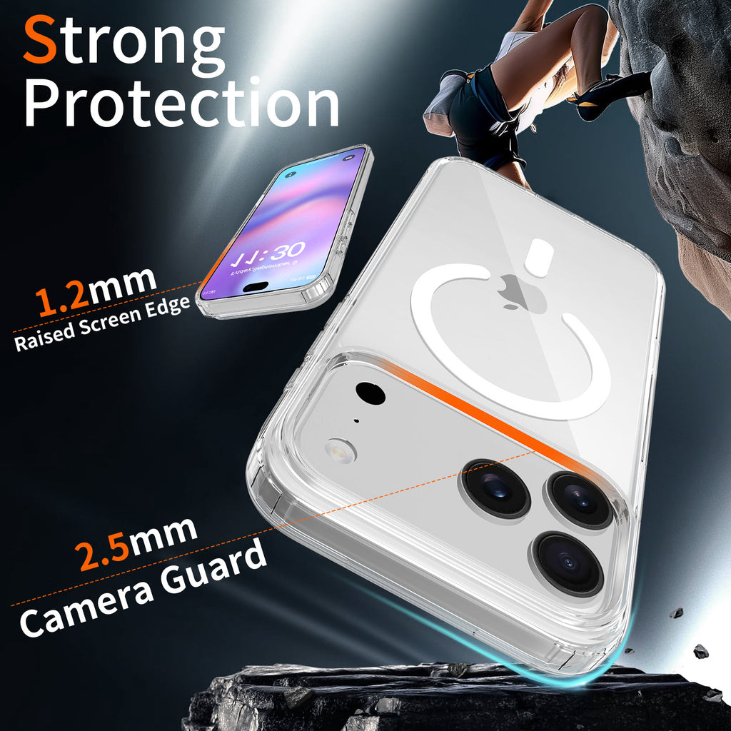 Magnetic Transparent Phone Case with Camera Button for iPhone 16 & 17 Pro Max Plus, Clear Anti-Scratch Protective Cover