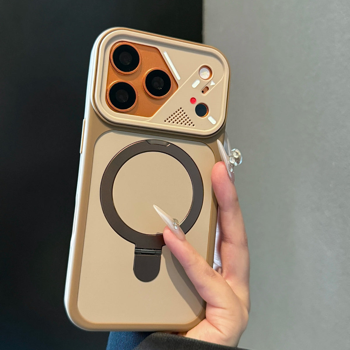 Magnetic Kickstand Matte Phone Case with Mecha Lens Frame for iPhone 17 Pro Max, 17, 16, 15, 14, 13, Shockproof Hard PC Cover