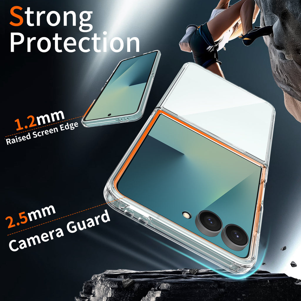 Clear TPU Shockproof Case Compatible with Samsung Galaxy Z Flip 7 and Z Flip 6, Transparent Two-Piece Folding Anti-Drop Protective Cover