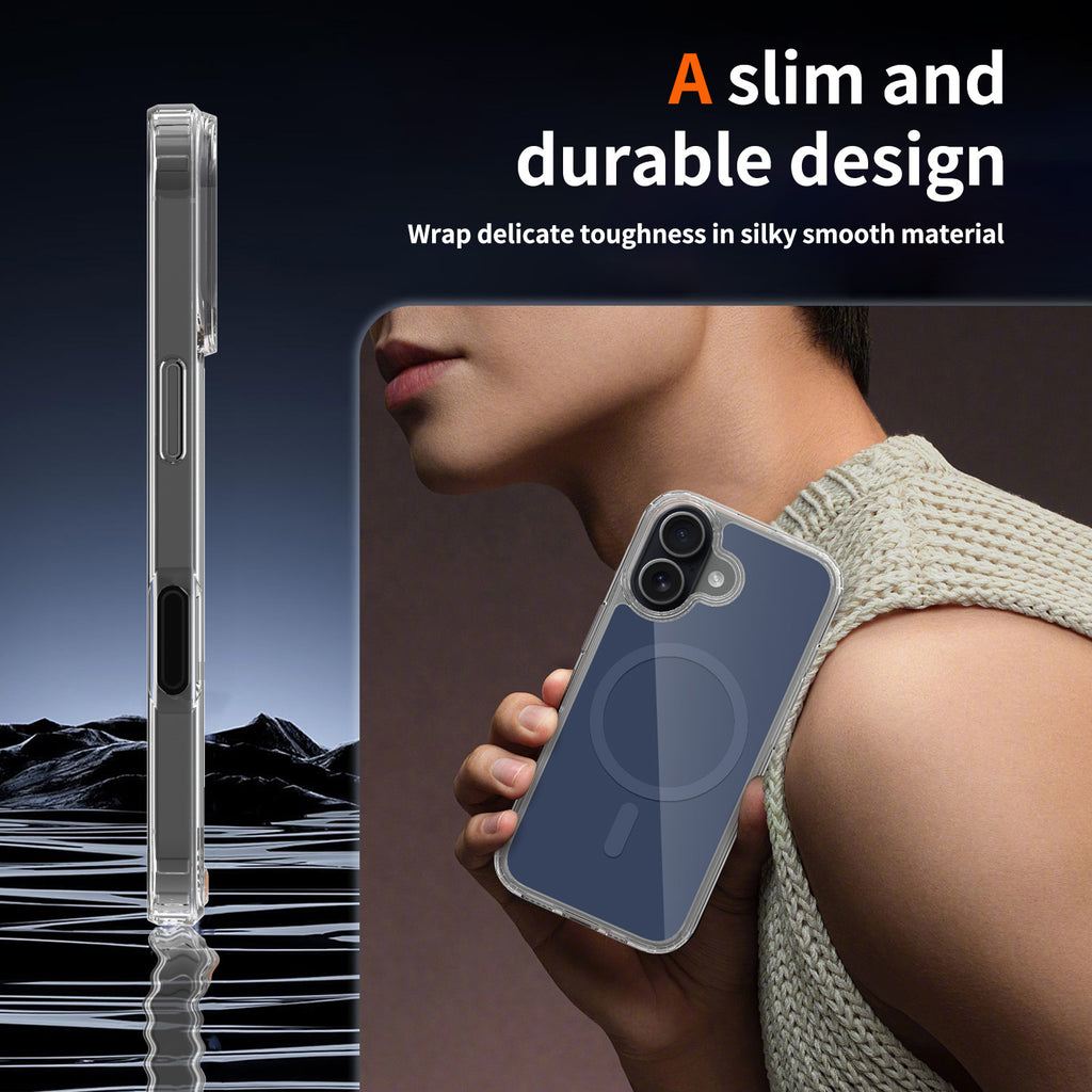 Magnetic Clear Protective Phone Case Compatible with iPhone 17 Air, Transparent TPU Silicone Cover (Transparent + Orange)