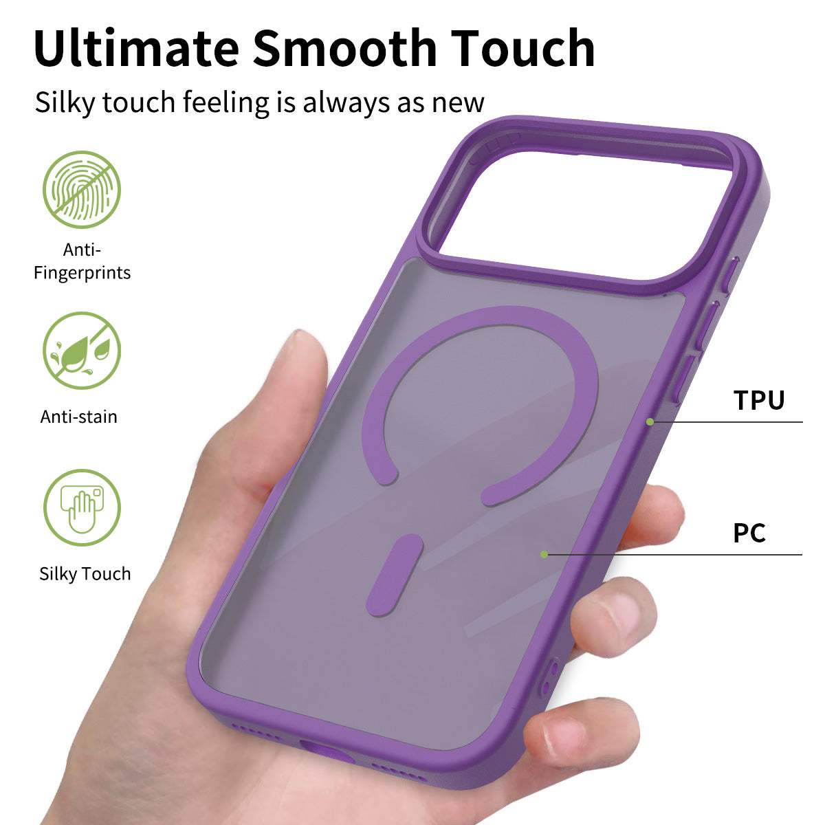 Magnetic Anti-Drop Phone Case Compatible with iPhone 16 / 15 / 14 Pro Max, Matte Skin-Feel Shockproof TPU Protective Cover