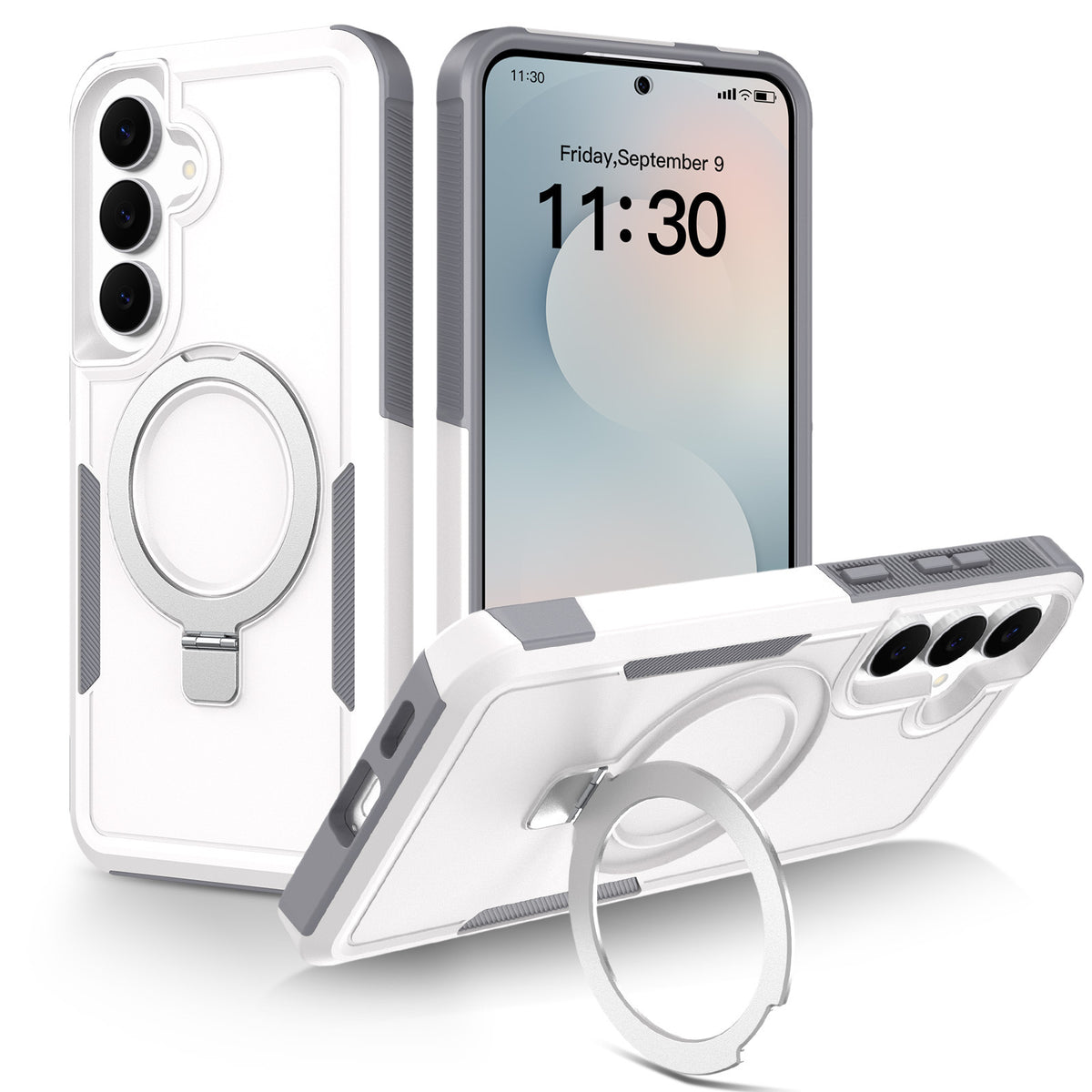 Sanfeng Magnetic Stand Phone Case for Samsung S25 S26FE, Two-in-One Shockproof Anti-Drop Solid Color Protective Cover