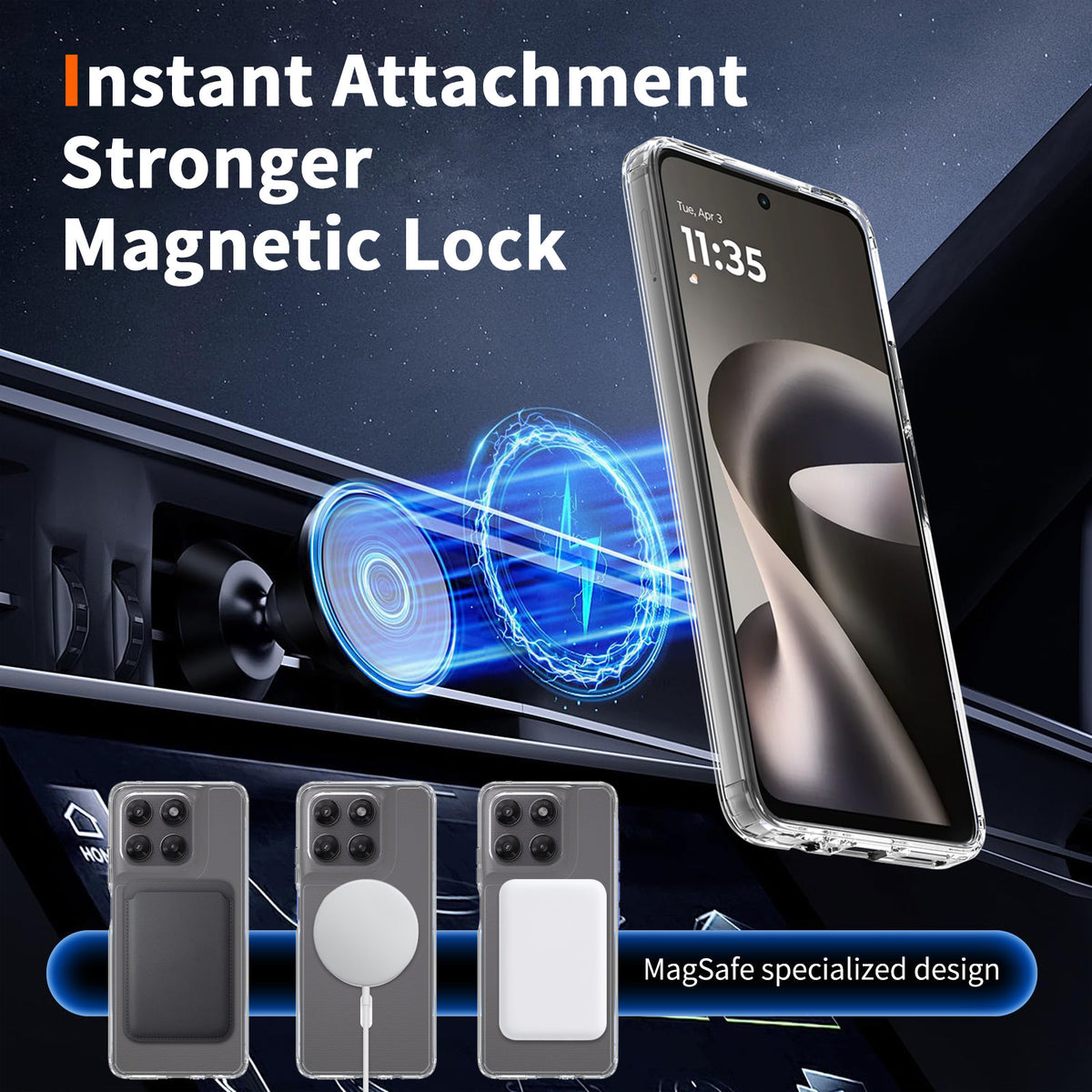 Magnetic Transparent Shockproof Case for Motorola Edge & Moto G Series, PC+TPU Anti-Fingerprint Protective Clear Cover