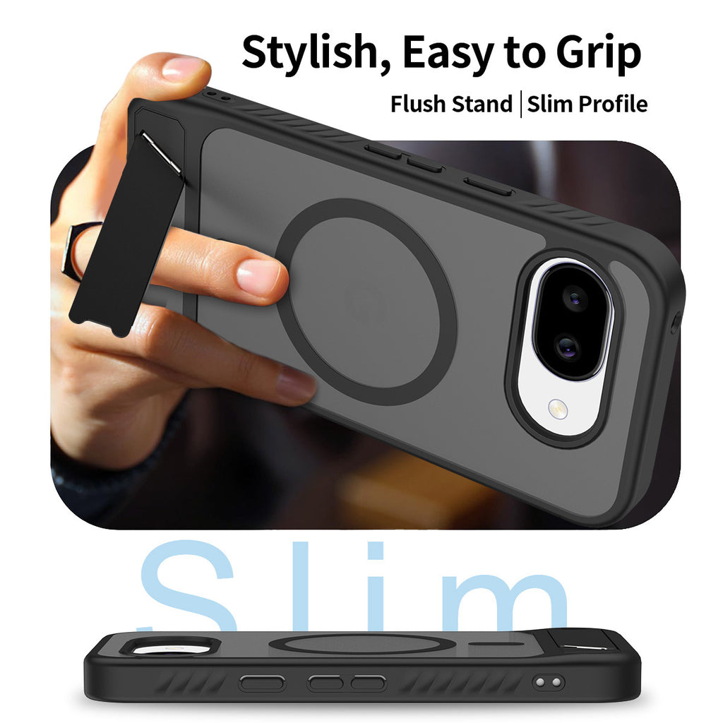 Magnetic Kickstand Phone Case, Frosted Matte 2-in-1 TPU+PC Shockproof Protective Cover with Invisible Bracket and Anti-Fingerprint Finish