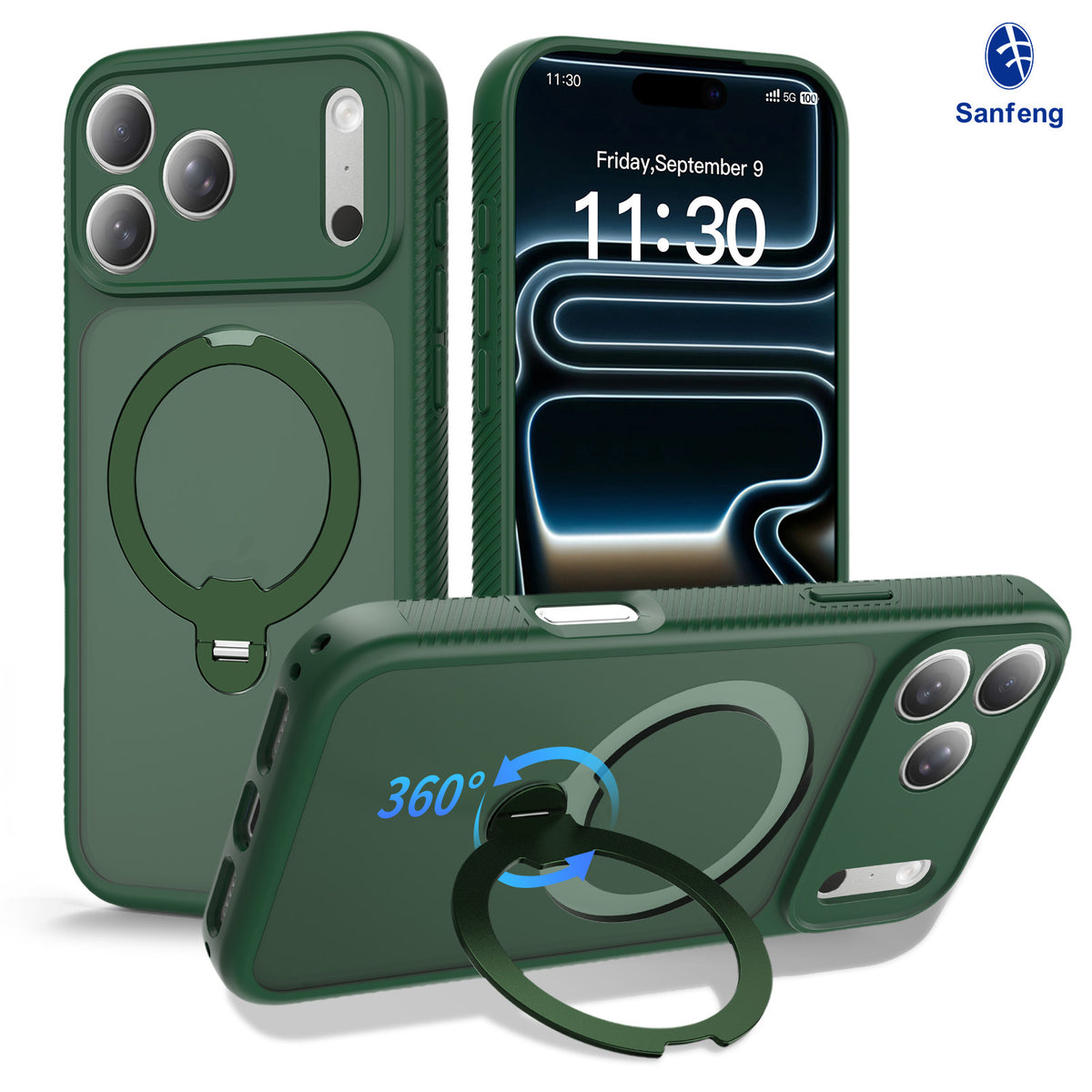 Matte Anti-Drop Phone Case with Rotating Invisible Stand Compatible with iPhone 17 Pro Max, 17 Air, 16, 15 Series, Skin-Feel Silicone Protective Cover