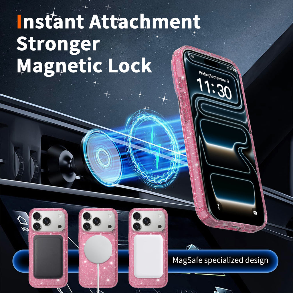 Sanfeng Glitter Clear Shockproof Case for iPhone 16 / 17 Pro / 15 Pro Max, High Transparency Acrylic Anti-Fall Protective Cover