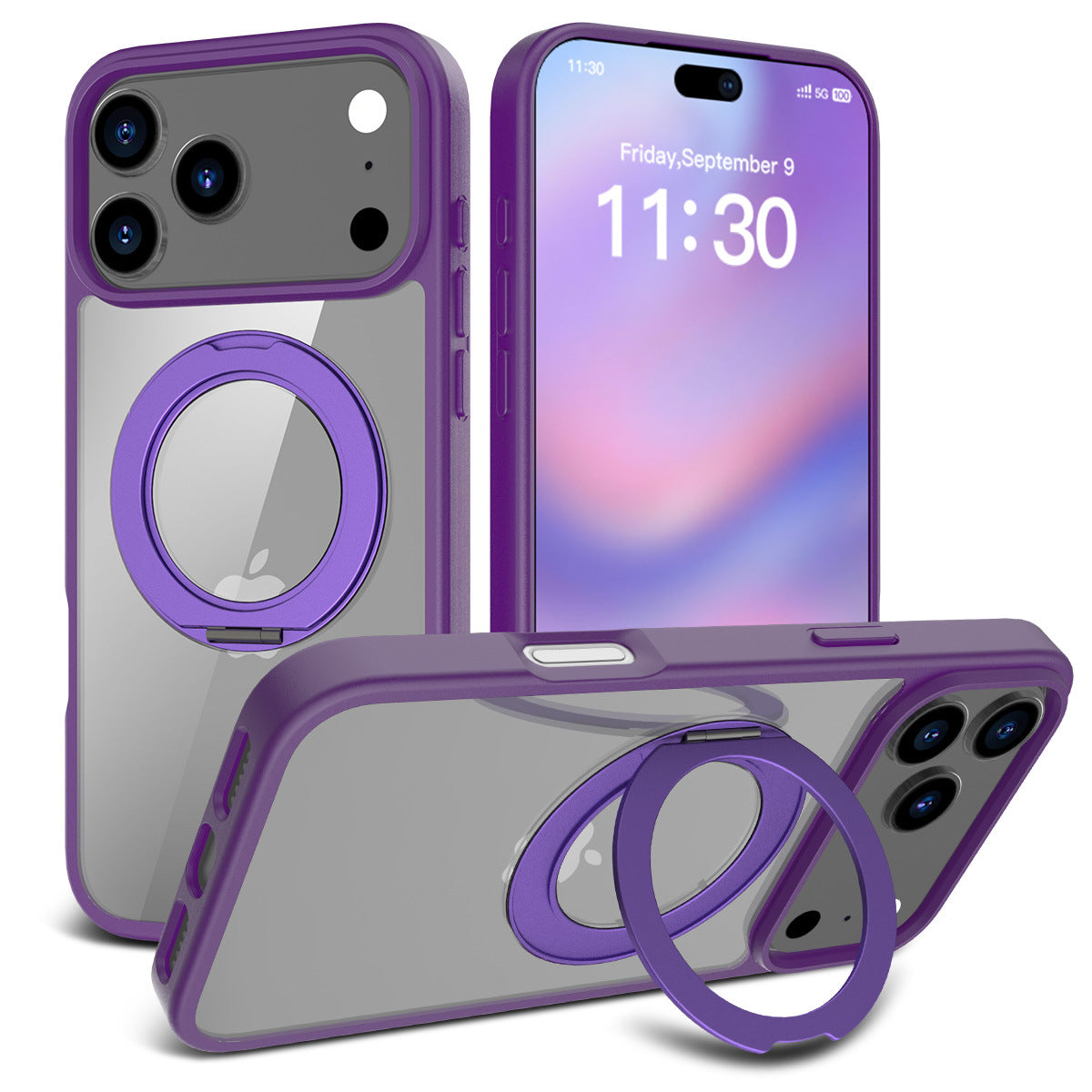 Magnetic Matte Translucent Case with Rotating Invisible Stand for iPhone 17/16/15 Series, Shockproof TPU Protective Cover