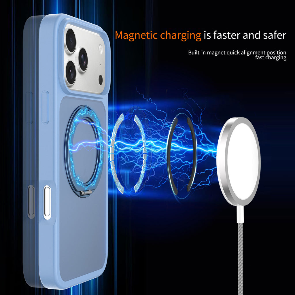 Magnetic Silicone Phone Case with 360-Degree Rotating Stand for iPhone 16 15 17 Series, Skin-Feel Anti-Drop Protective Cover