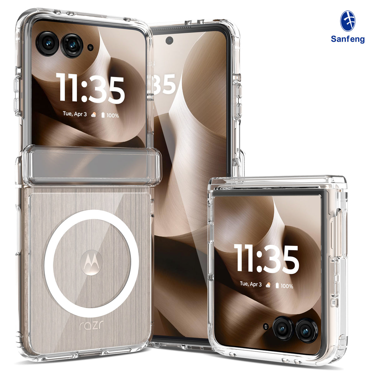 Magnetic Clear Phone Case for Motorola Moto Razr Fold, Transparent TPU+PC Shockproof Anti-Drop Protective Cover