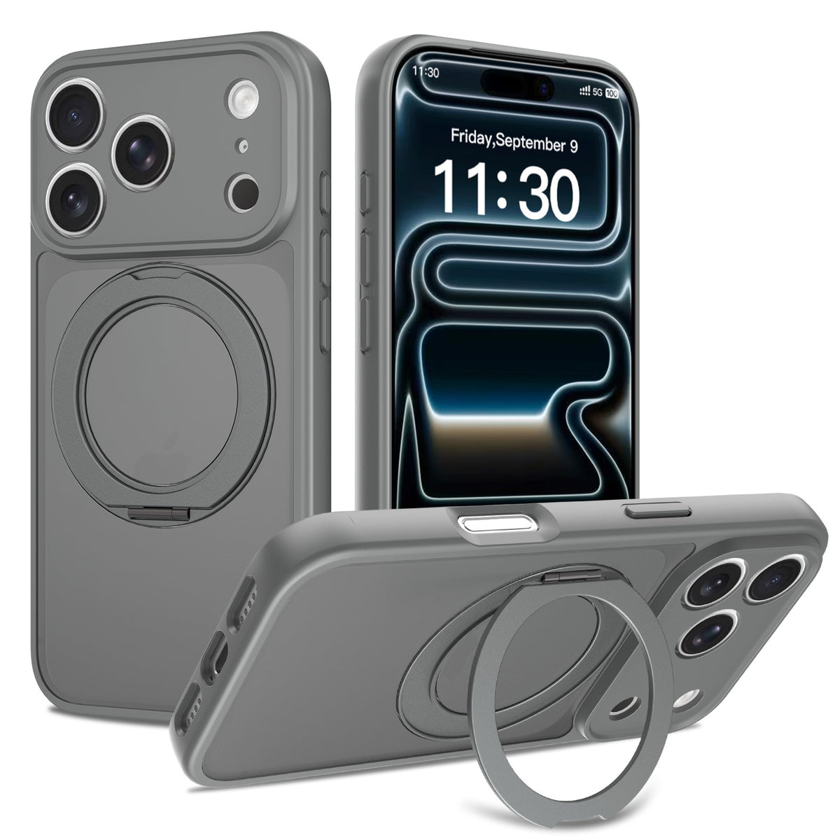 Magnetic Phone Case with 360-Degree Rotating Stand, Airbag Anti-Drop Silicone Protective Cover - Orange