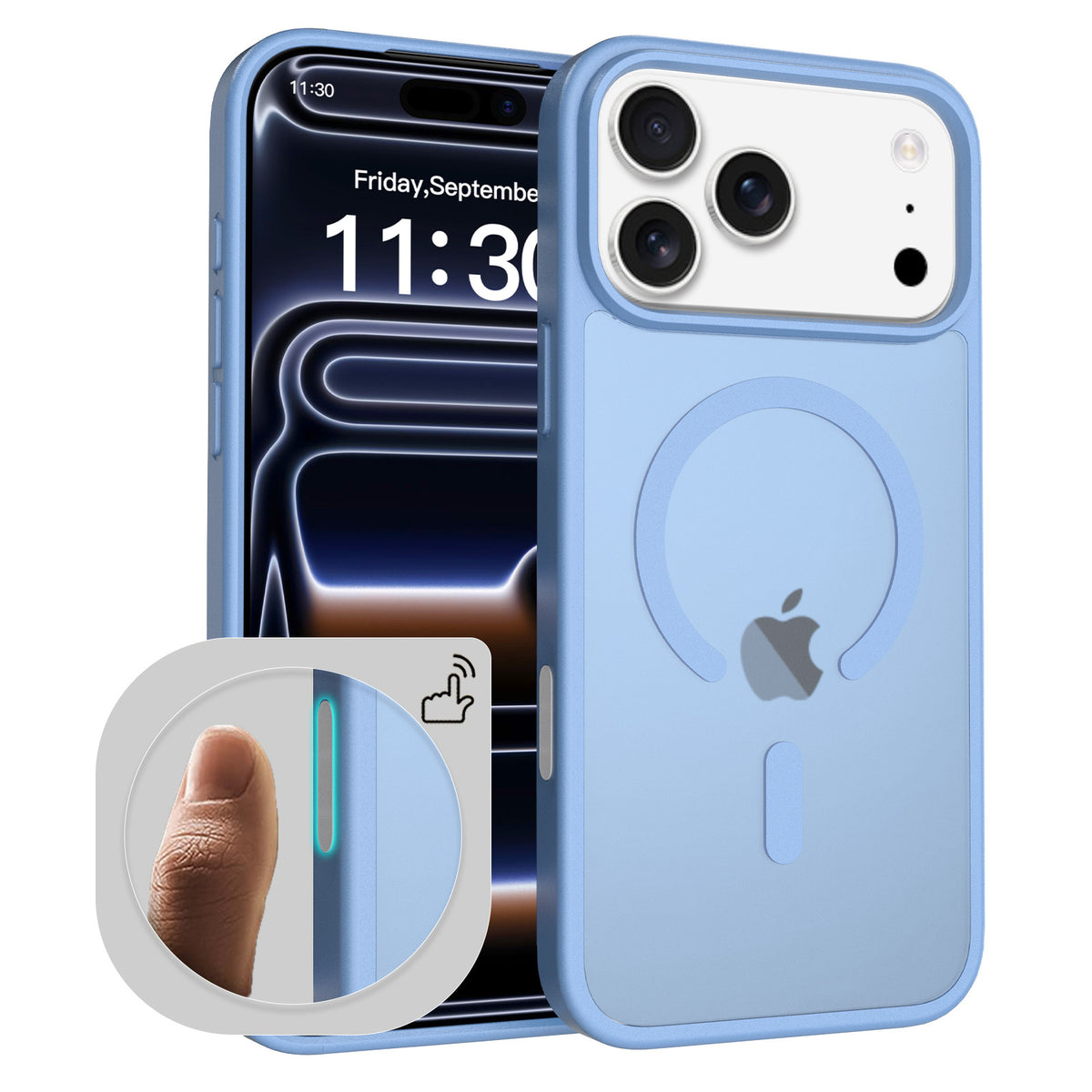 Sanfeng Skin-Feel Magnetic TPU Phone Case with Smart Button Cover, Anti-Fall Protective Slim Back Shell Compatible with iPhone 17 Air