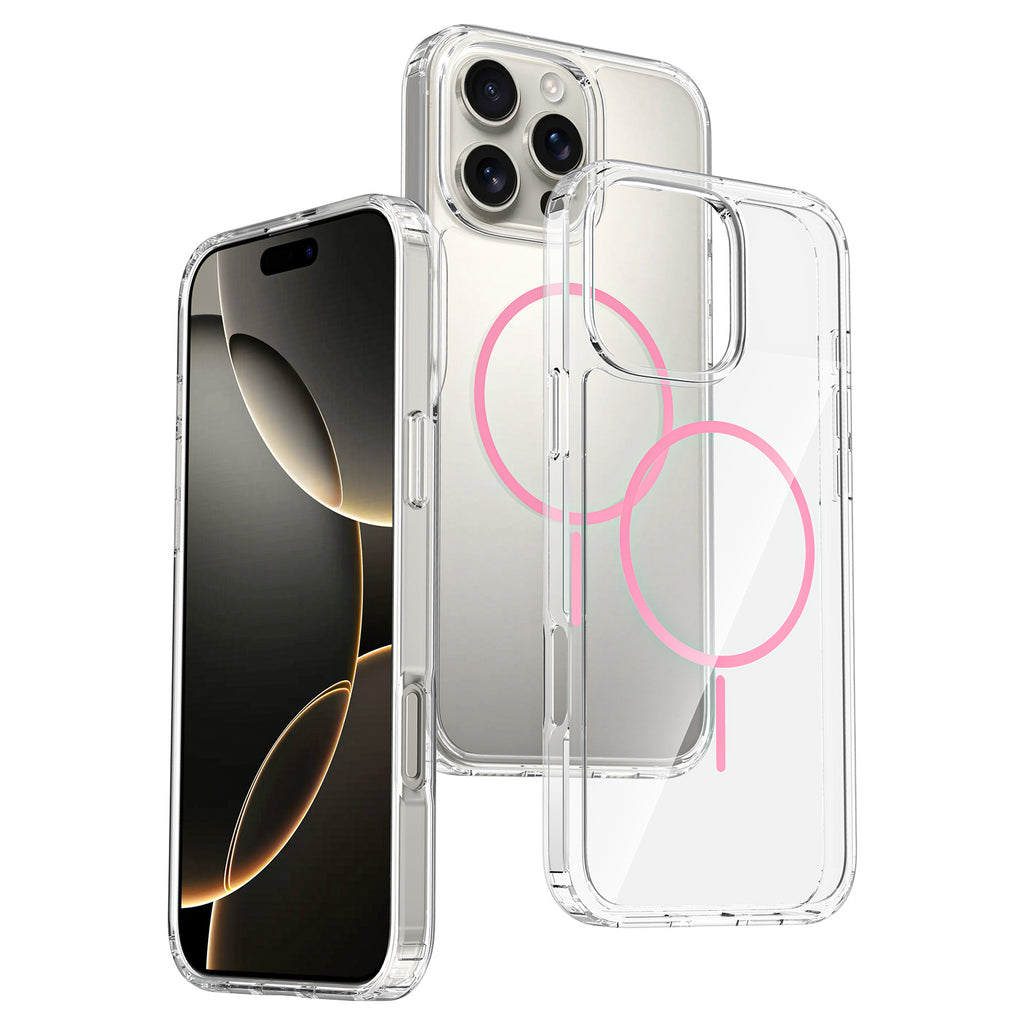Transparent Magnetic Phone Case with Rainbow Ring for iPhone 16 15 14 Pro Max Plus, Shockproof Clear TPU 2-in-1 Protective Cover