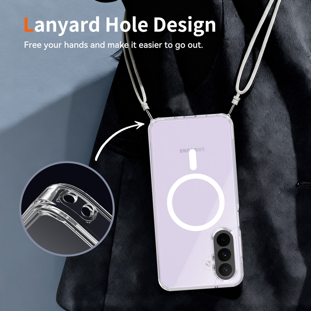 Clear Magnetic Case Compatible with Samsung Galaxy A Series, Shockproof TPU Protective Cover with Straight Edges and Lanyard Hole