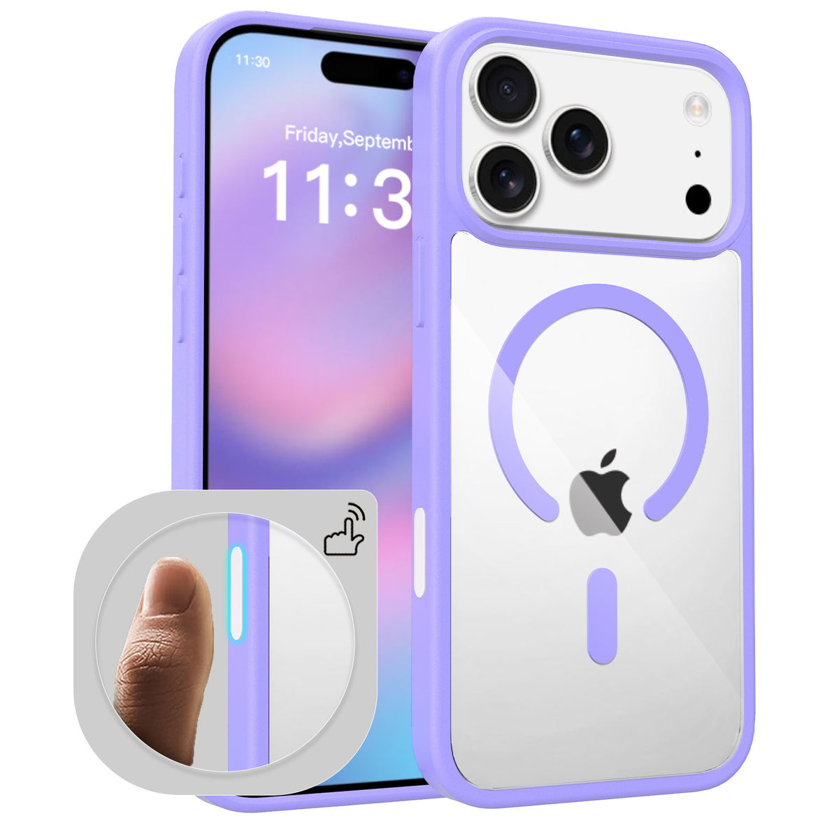 Magnetic Clear Two-in-One Shockproof Phone Case with Camera Button, Blue Transparent Anti-Fingerprint Slim Cover