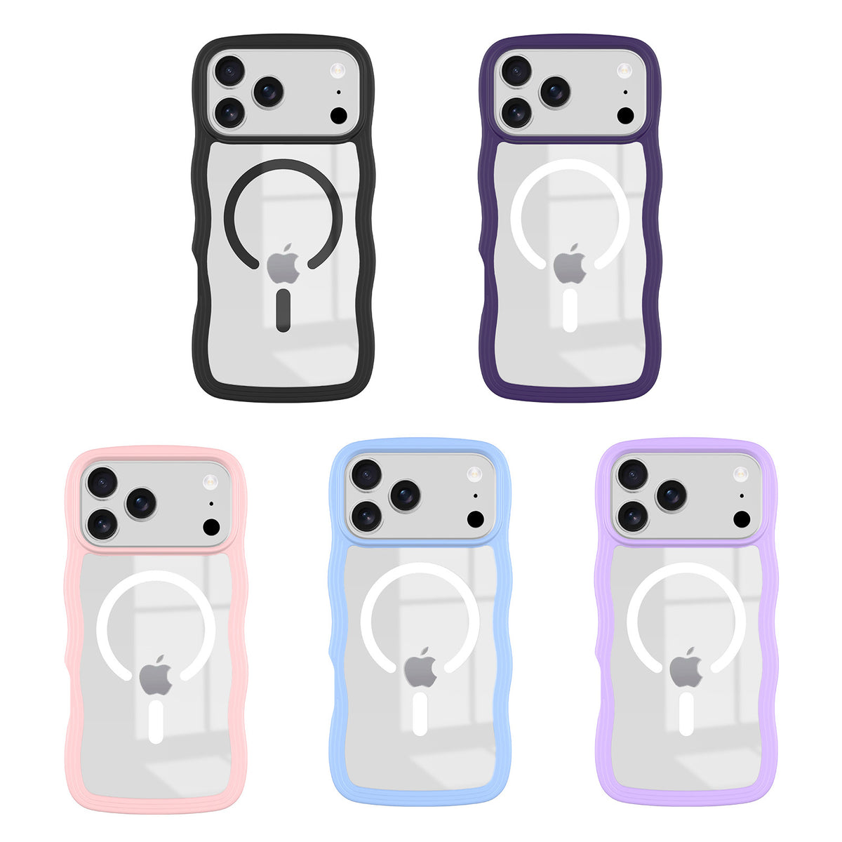 Magnetic Wave Edge Transparent Phone Case for iPhone 16 15 14 Pro Max TPU Shockproof Protective Cover