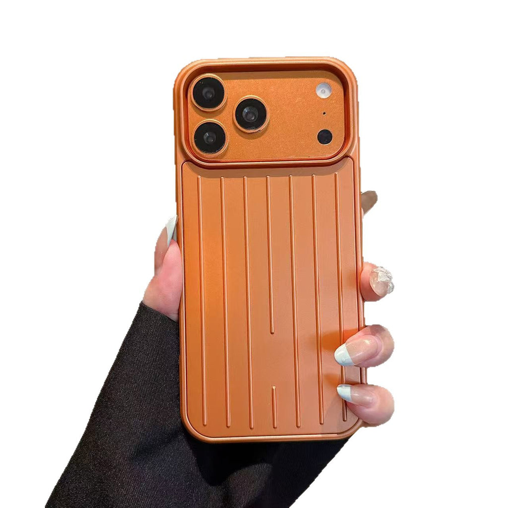 Metallic Stripe Suitcase Hard PC Case for iPhone 16 15 14 13 12 Pro Max Shockproof Anti-Drop Full Cover