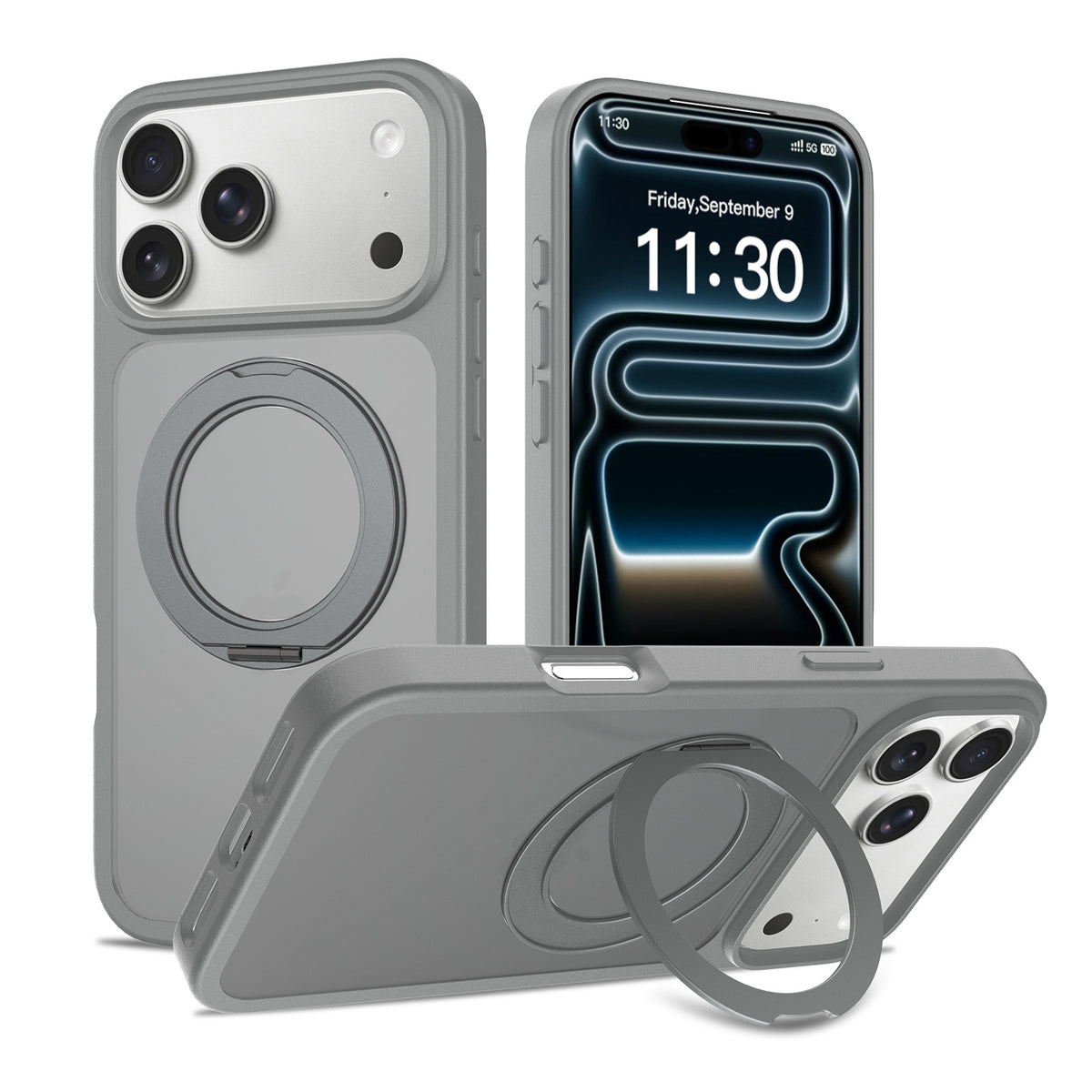 Matte Magnetic Phone Case with 360-Degree Rotating Invisible Stand, Shockproof Protective Silicone Cover for iPhone 15, 16 & 17 Series