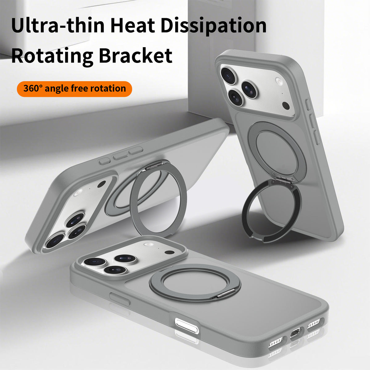 Matte Magnetic Phone Case with 360-Degree Rotating Invisible Stand, Shockproof Protective Silicone Cover for iPhone 15, 16 & 17 Series