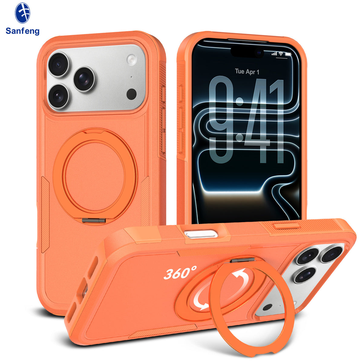 Sanfeng Magnetic Silicone Phone Case with Invisible Kickstand, Anti-Drop Protective Cover for iPhone